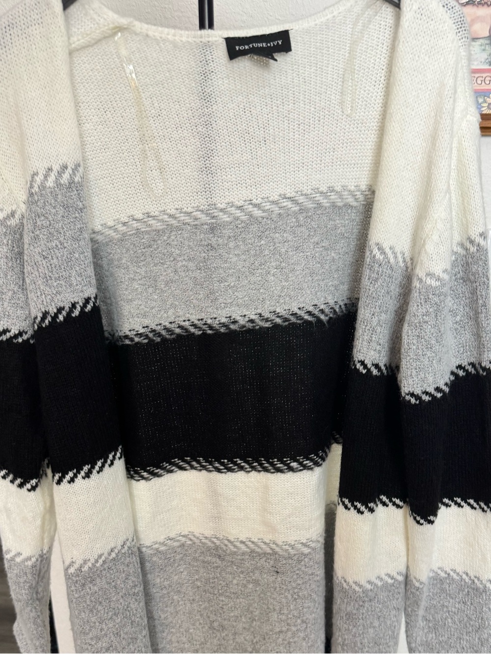 Women's Cream, Gray & Black Striped Knit Sweater Fortune and Ivy Size Large